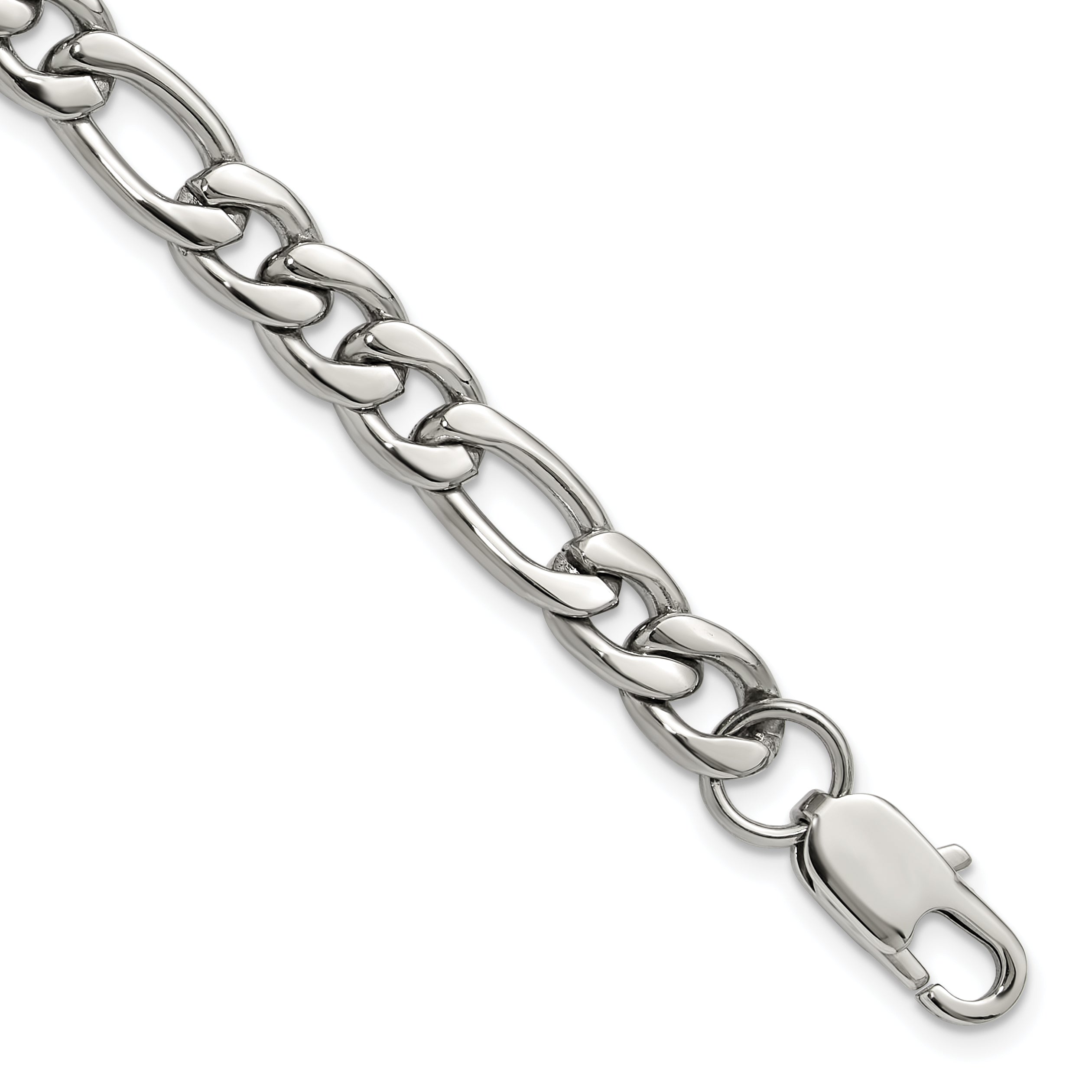 Polished Stainless Steel Figaro Chain Bracelet 8mm