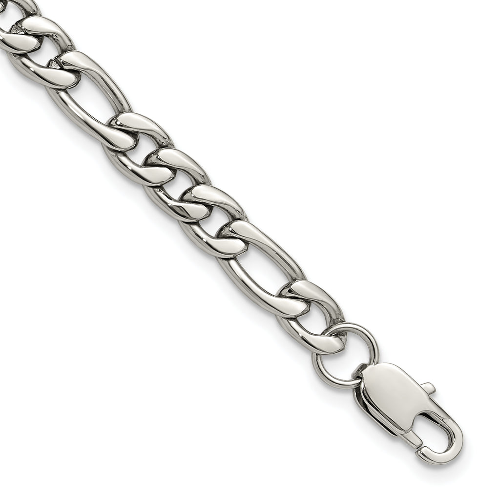 Polished Stainless Steel Figaro Chain Bracelet 8mm