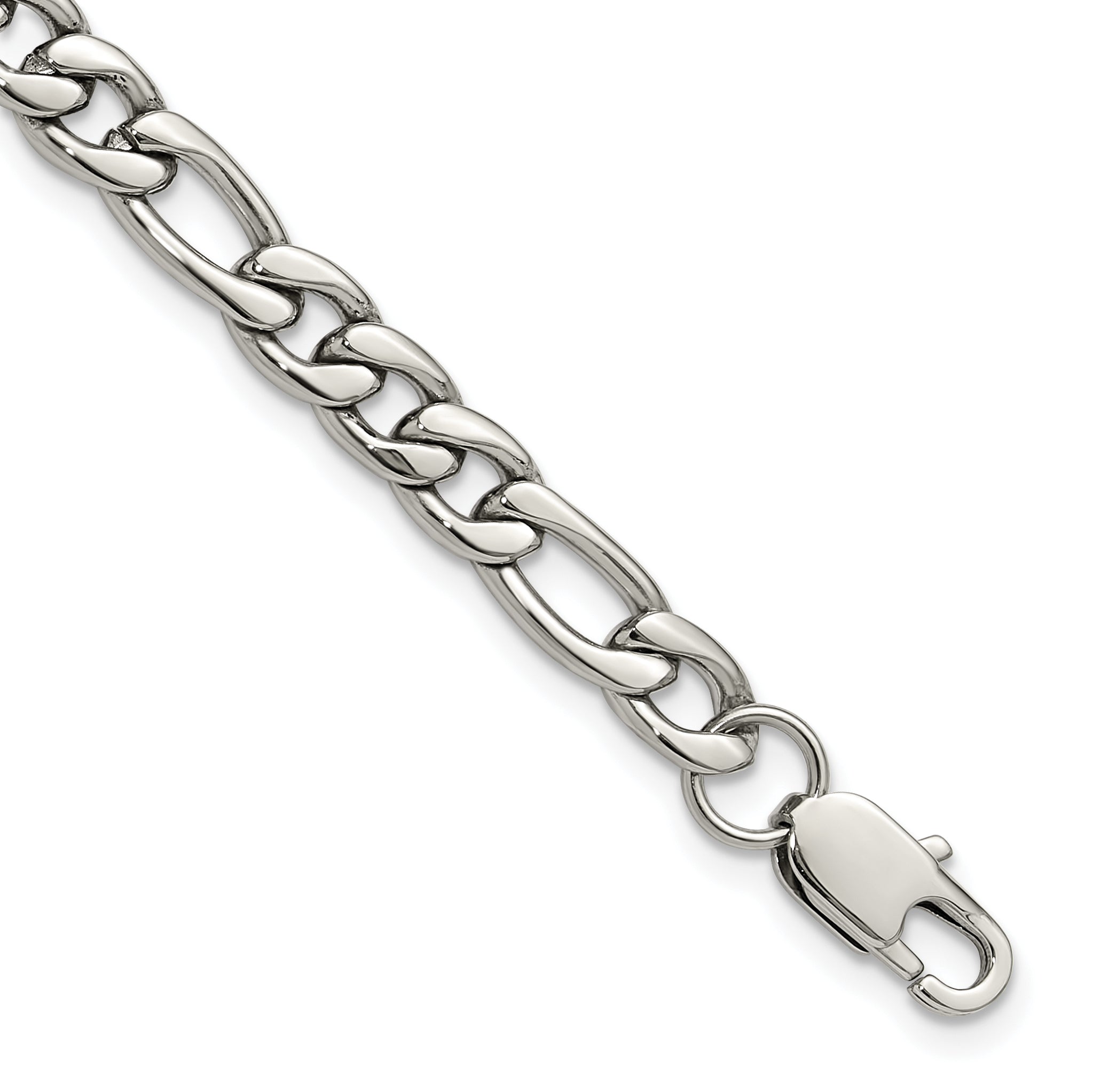 Polished Stainless Steel Figaro Chain Bracelet 8mm