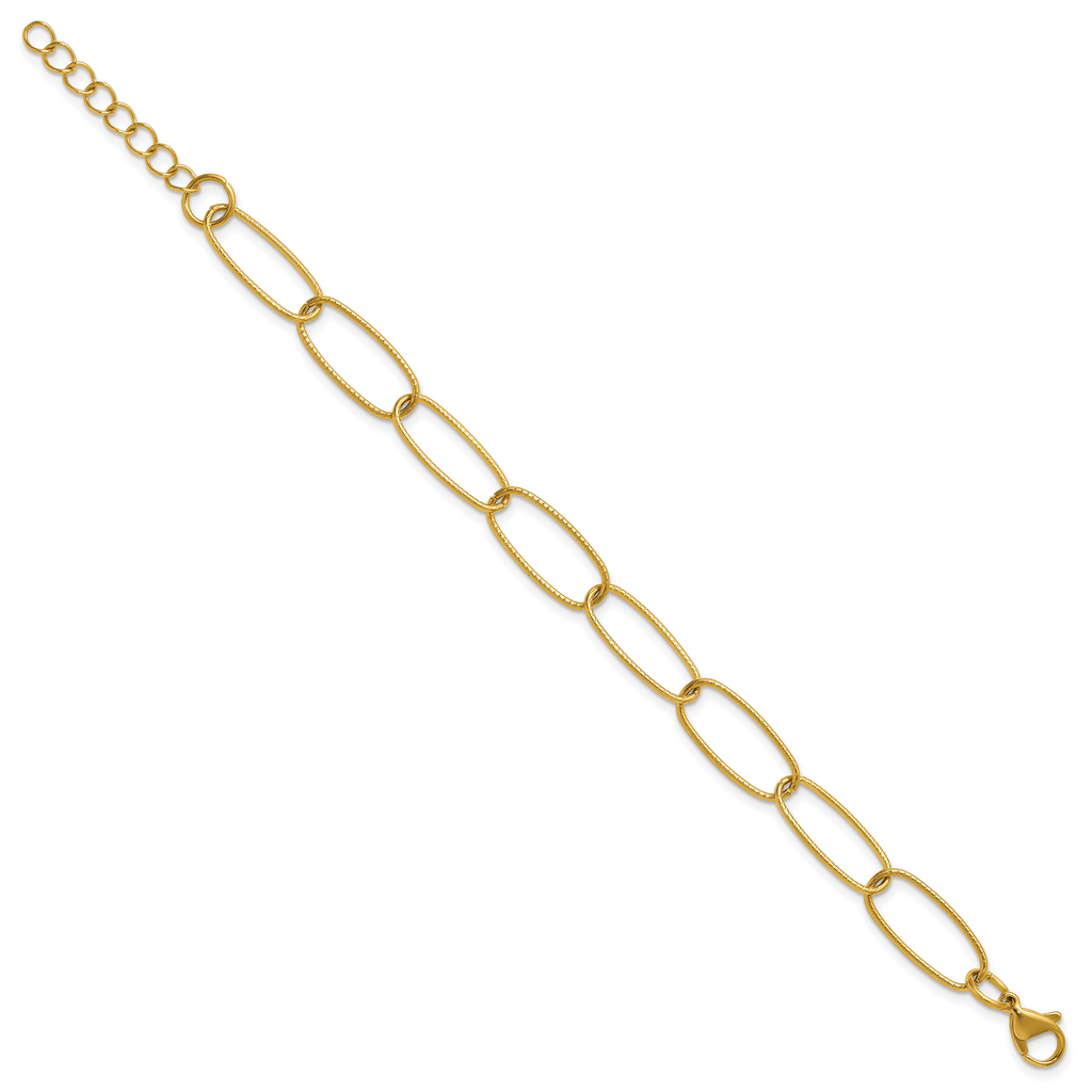 Gold-Tone Polished Textured Stainless Steel Open Link Chain Bracelet 8mm