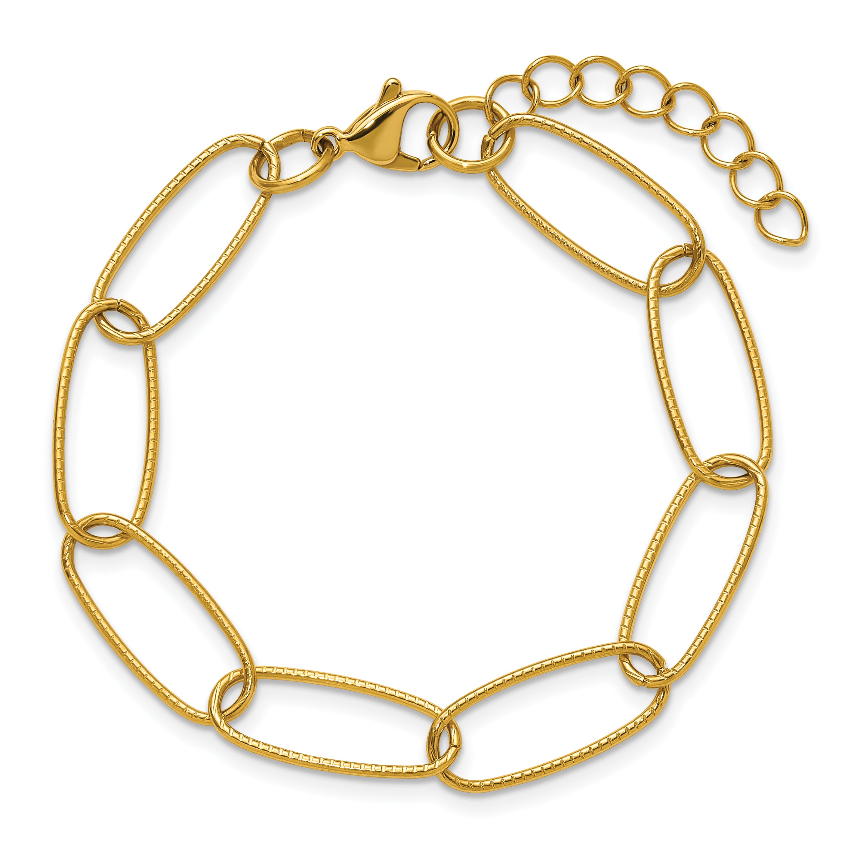 Gold-Tone Polished Textured Stainless Steel Open Link Chain Bracelet 8mm