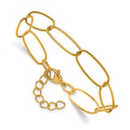 Gold-Tone Polished Textured Stainless Steel Open Link Chain Bracelet 8mm