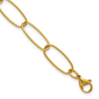 Gold-Tone Polished Textured Stainless Steel Open Link Chain Bracelet 8mm