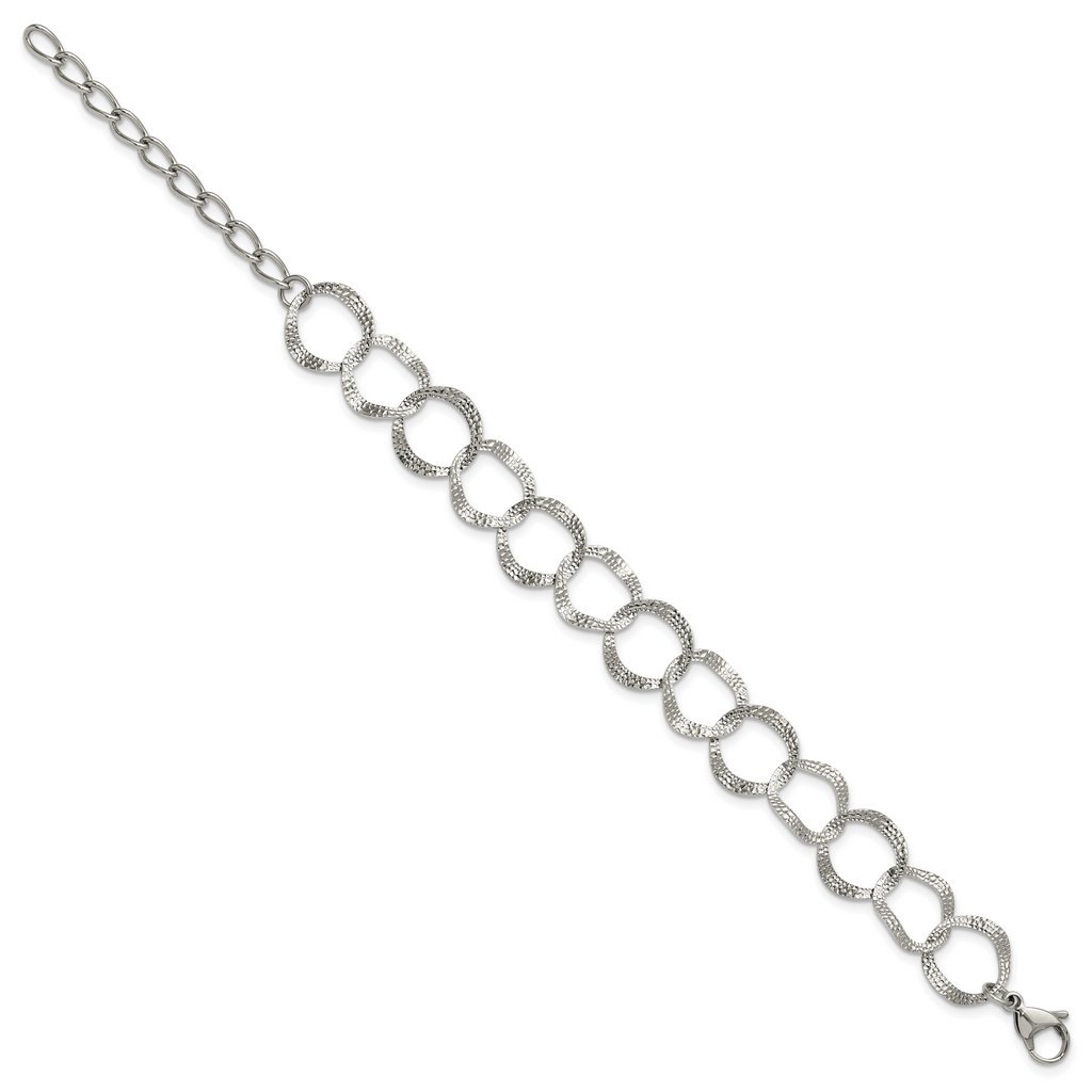 Polished Textured Stainless Steel Bracelet 15mm