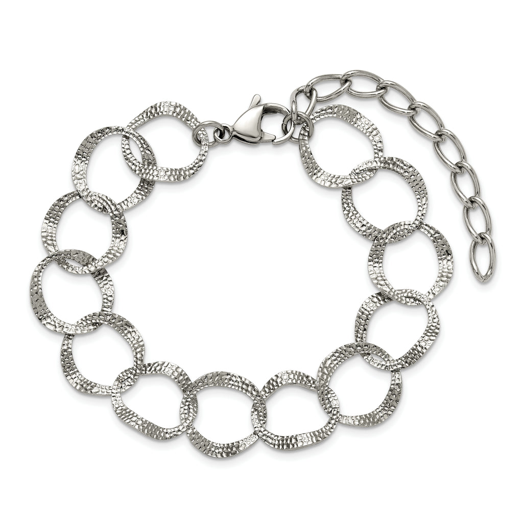 Polished Textured Stainless Steel Bracelet 15mm