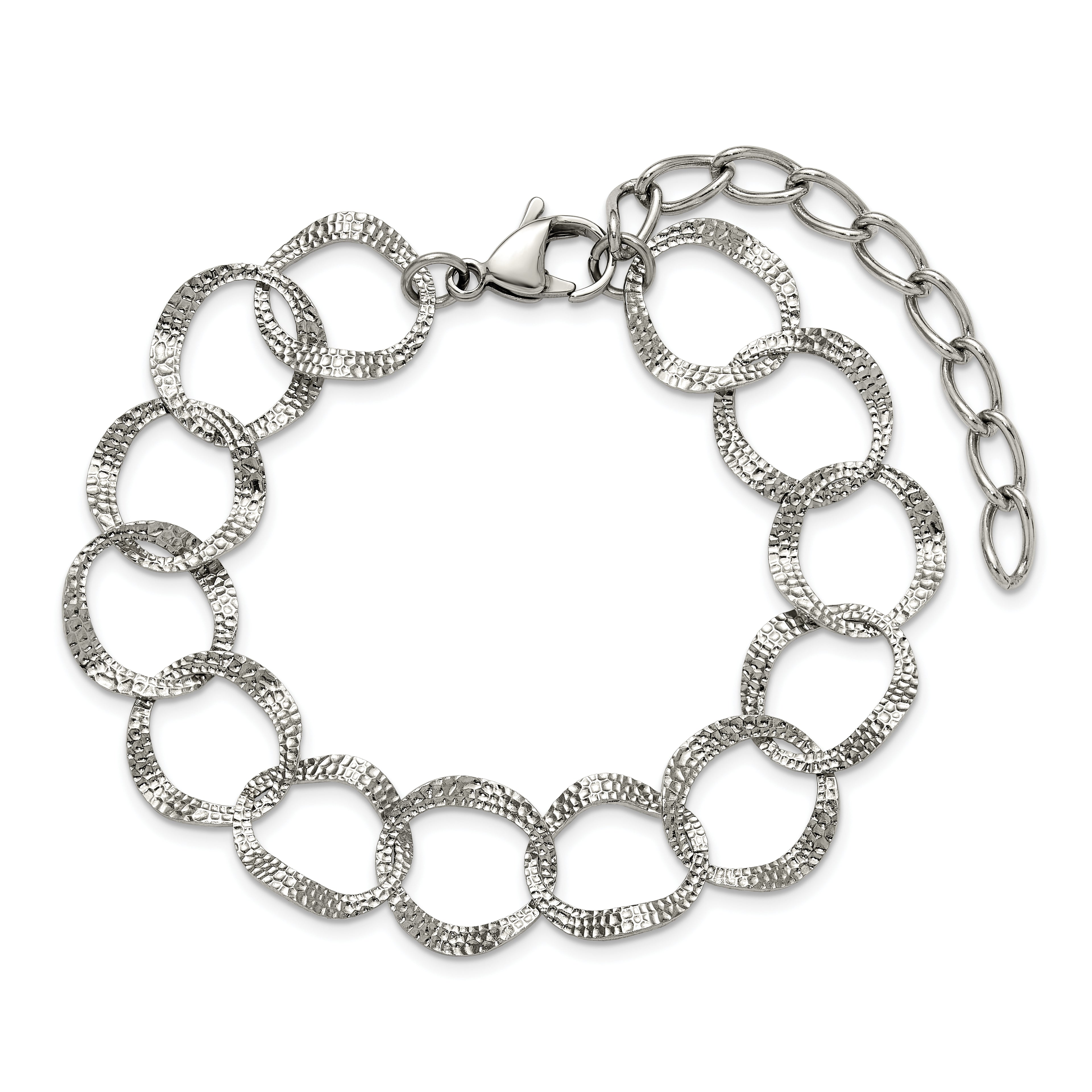 Polished Textured Stainless Steel Bracelet 15mm