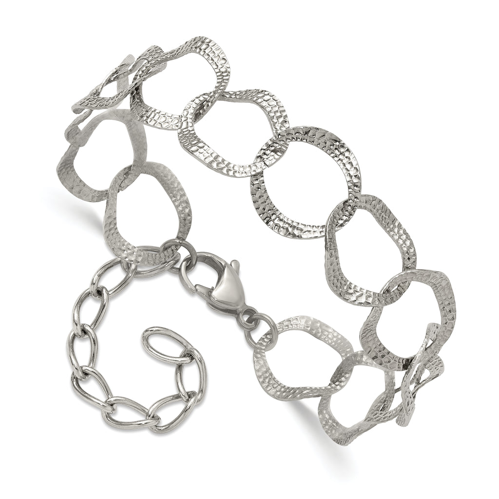 Polished Textured Stainless Steel Bracelet 15mm