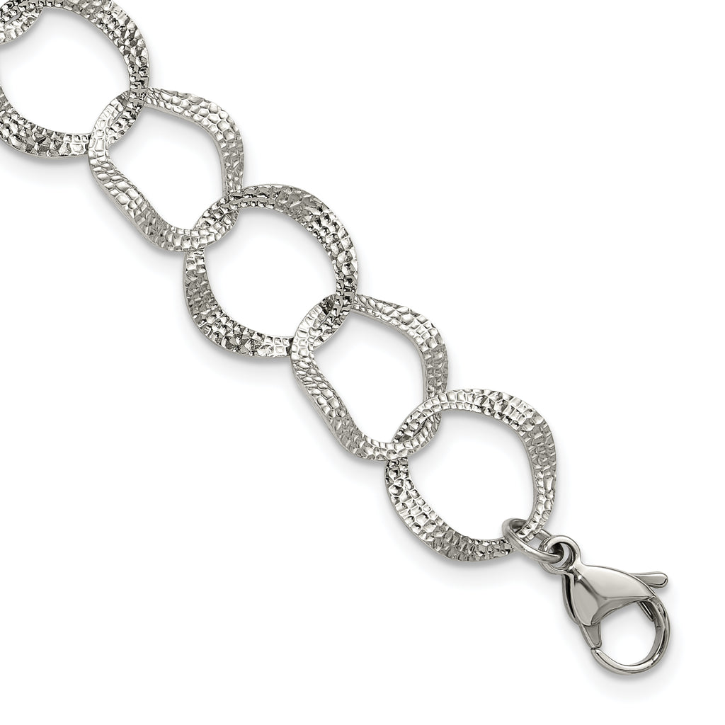 Polished Textured Stainless Steel Bracelet 15mm