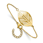 Gold-Tone Polished Leaf Stainless Steel Cable Chain Bracelet 1mm