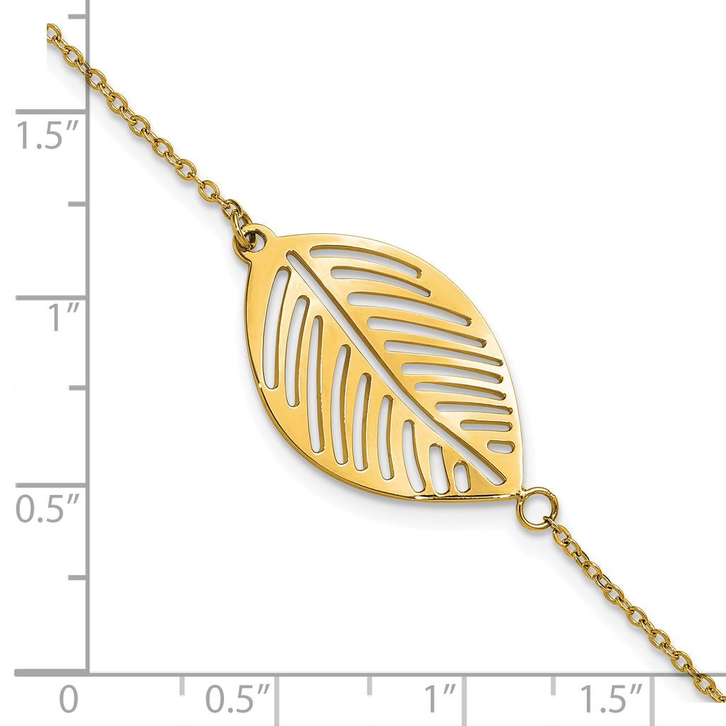 Gold-Tone Polished Leaf Stainless Steel Cable Chain Bracelet 1mm