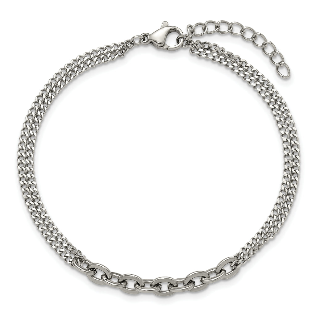 Polished Stainless Steel Curb Chain Bracelet 2mm