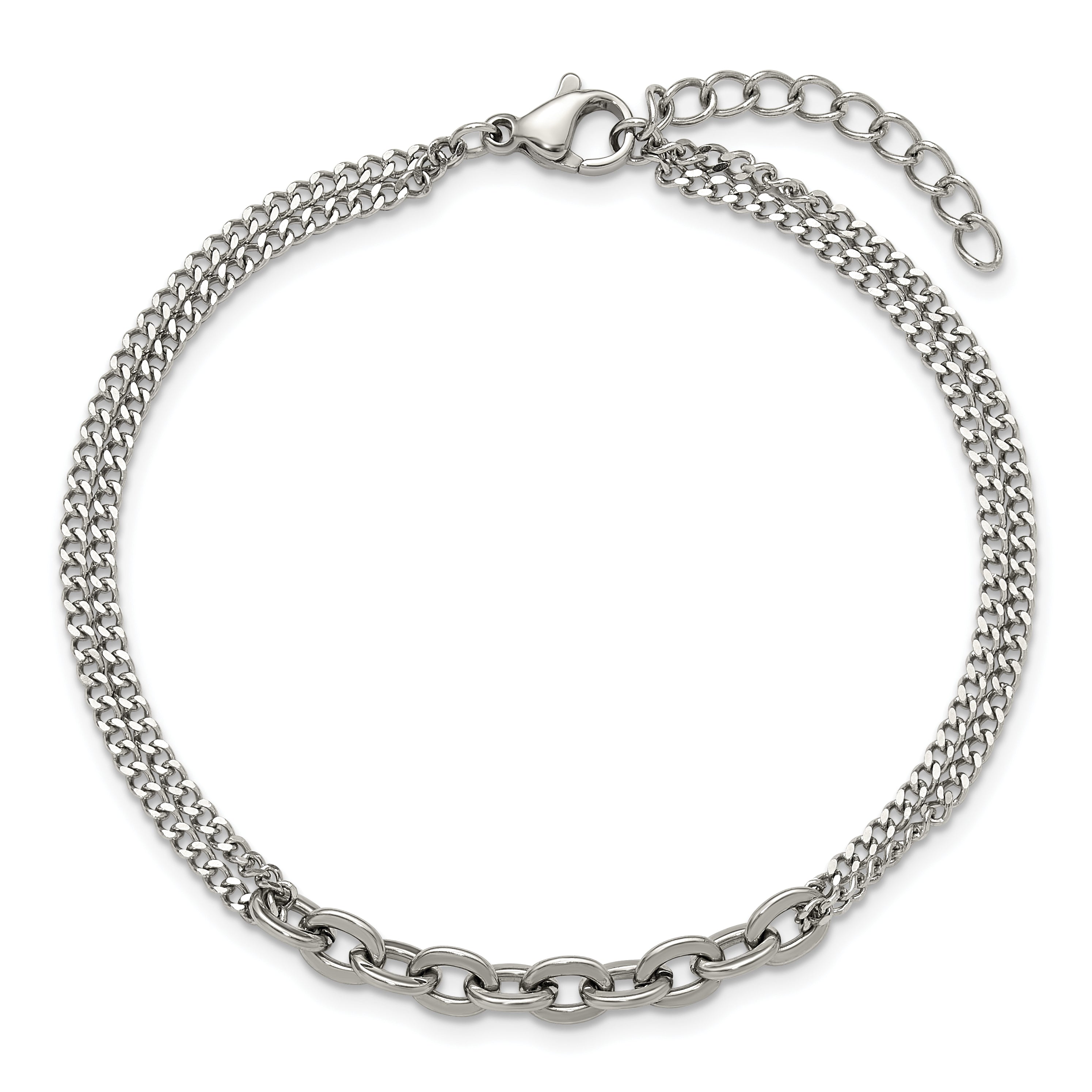 Polished Stainless Steel Curb Chain Bracelet 2mm