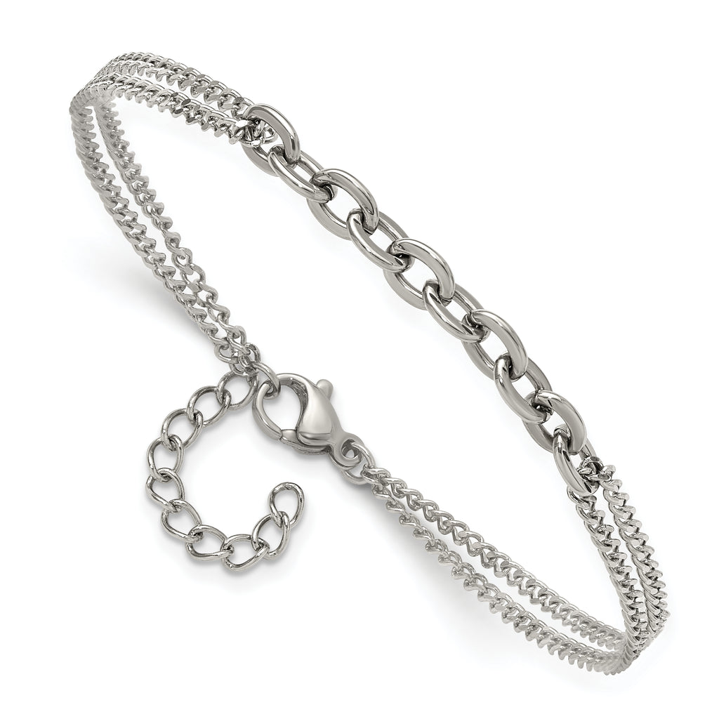 Polished Stainless Steel Curb Chain Bracelet 2mm