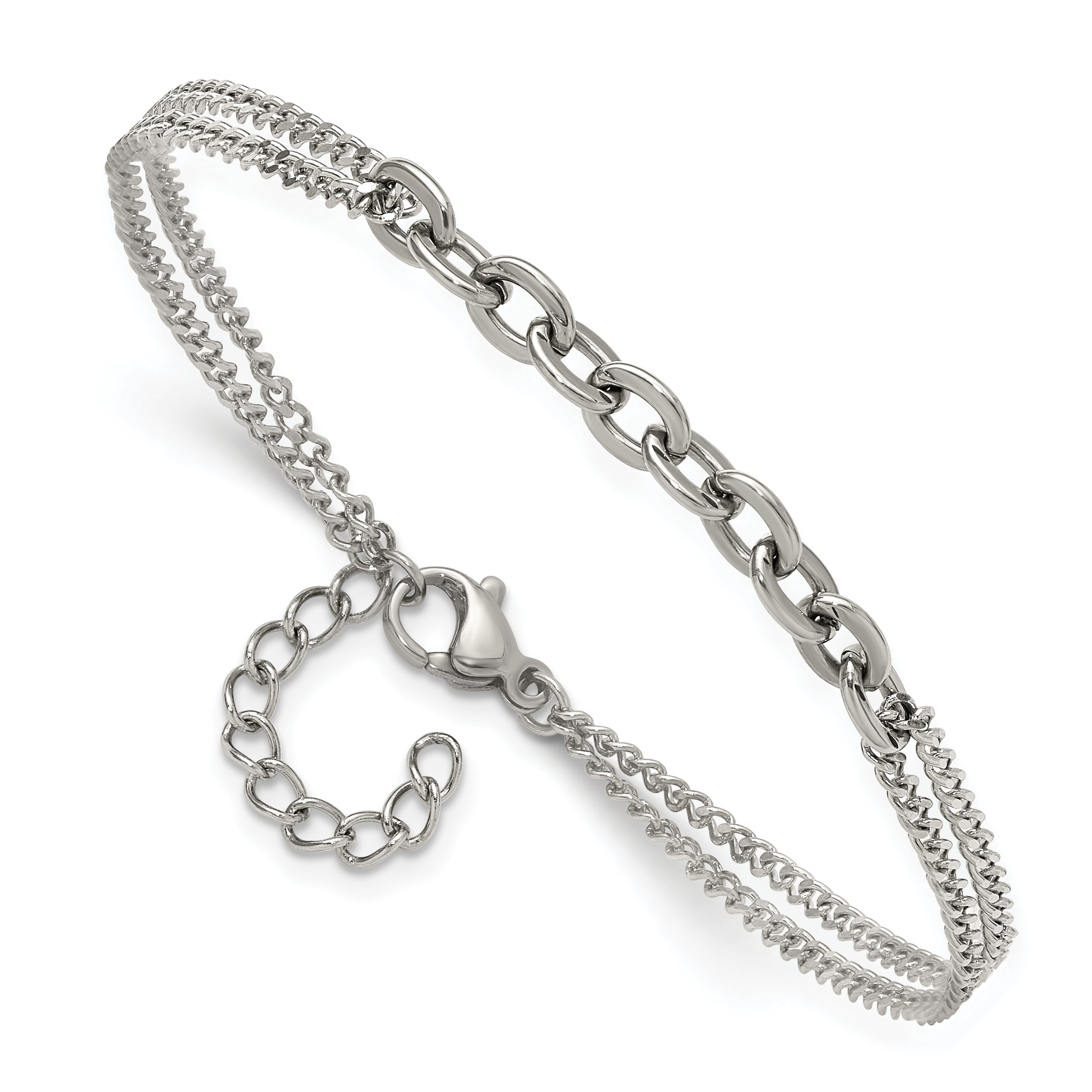 Polished Stainless Steel Curb Chain Bracelet 2mm