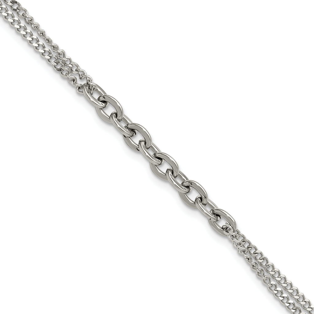 Polished Stainless Steel Curb Chain Bracelet 2mm