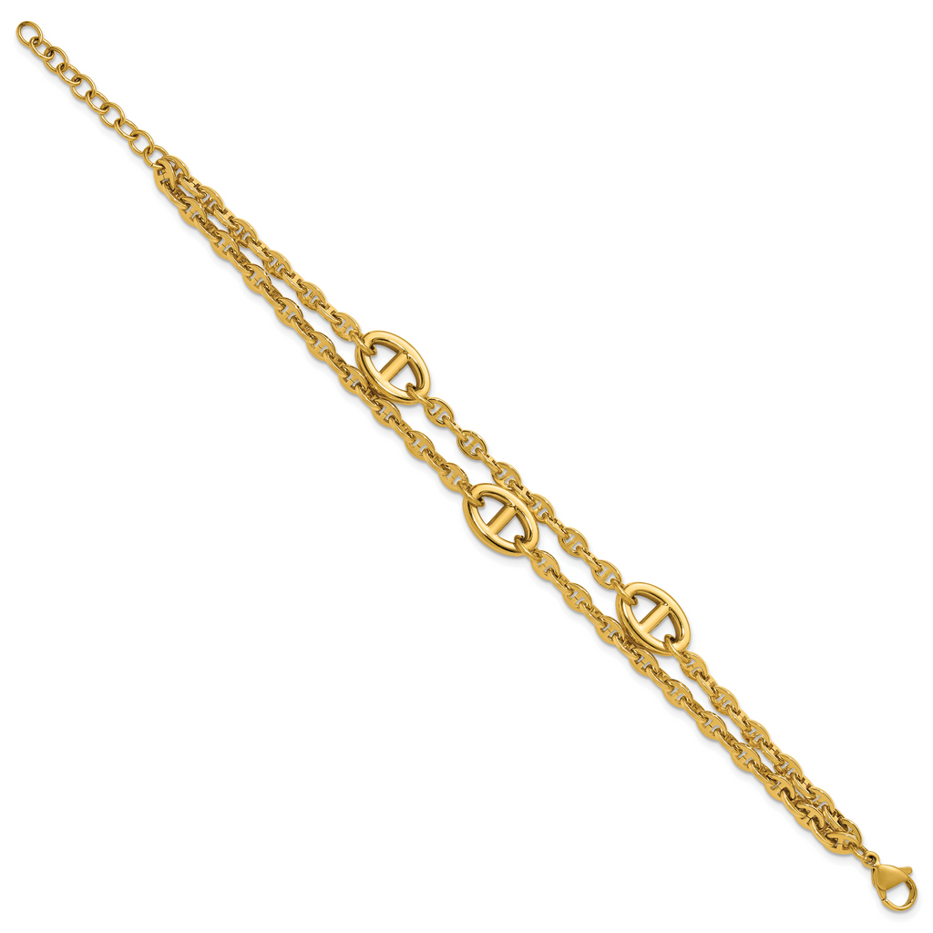 Gold-Tone Polished Anchor Stainless Steel Bracelet 4mm