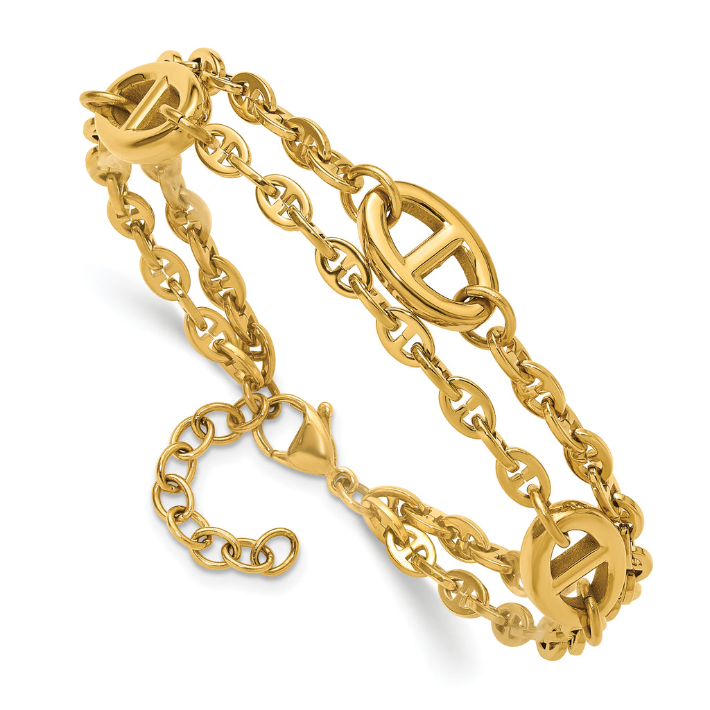 Gold-Tone Polished Anchor Stainless Steel Bracelet 4mm
