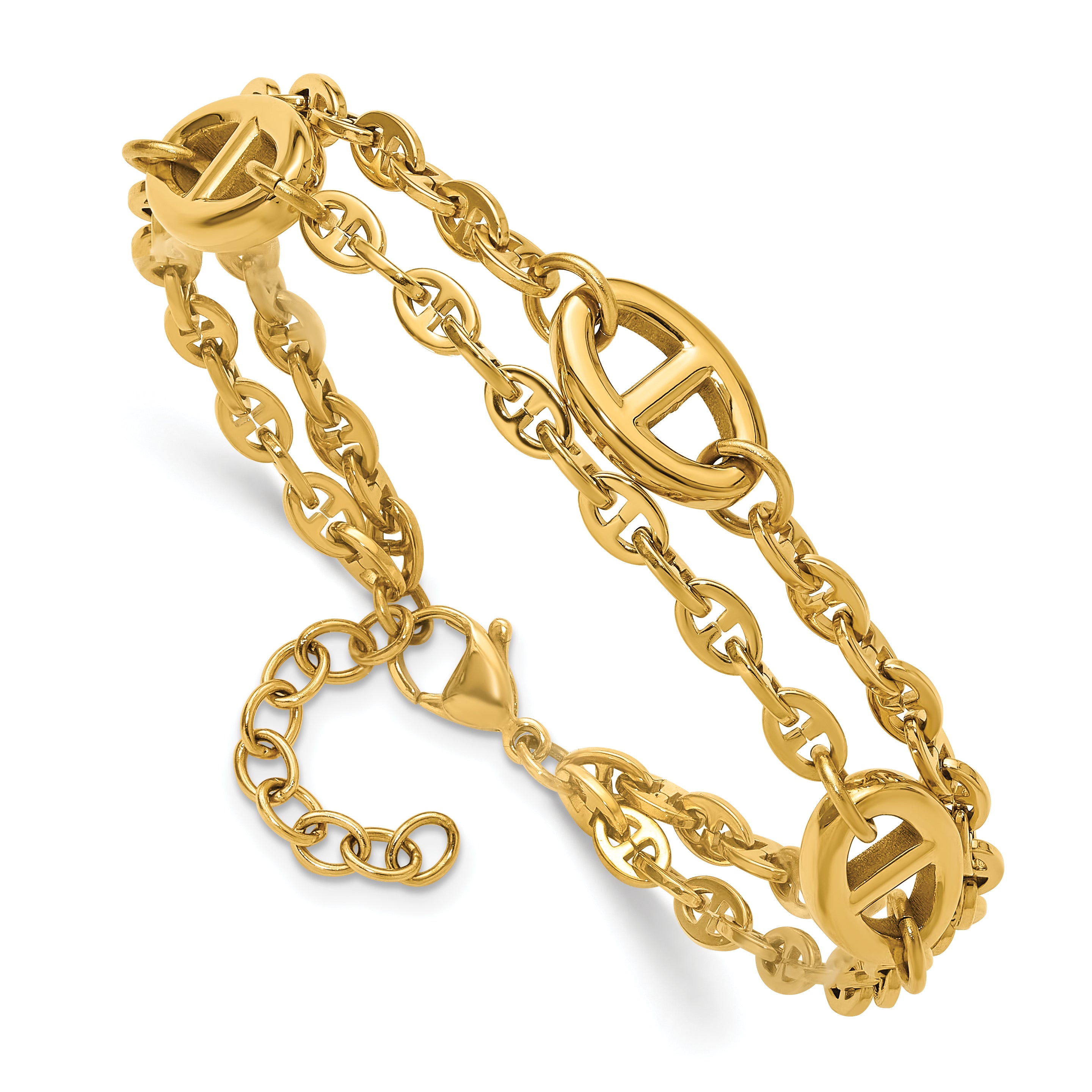 Gold-Tone Polished Anchor Stainless Steel Bracelet 4mm