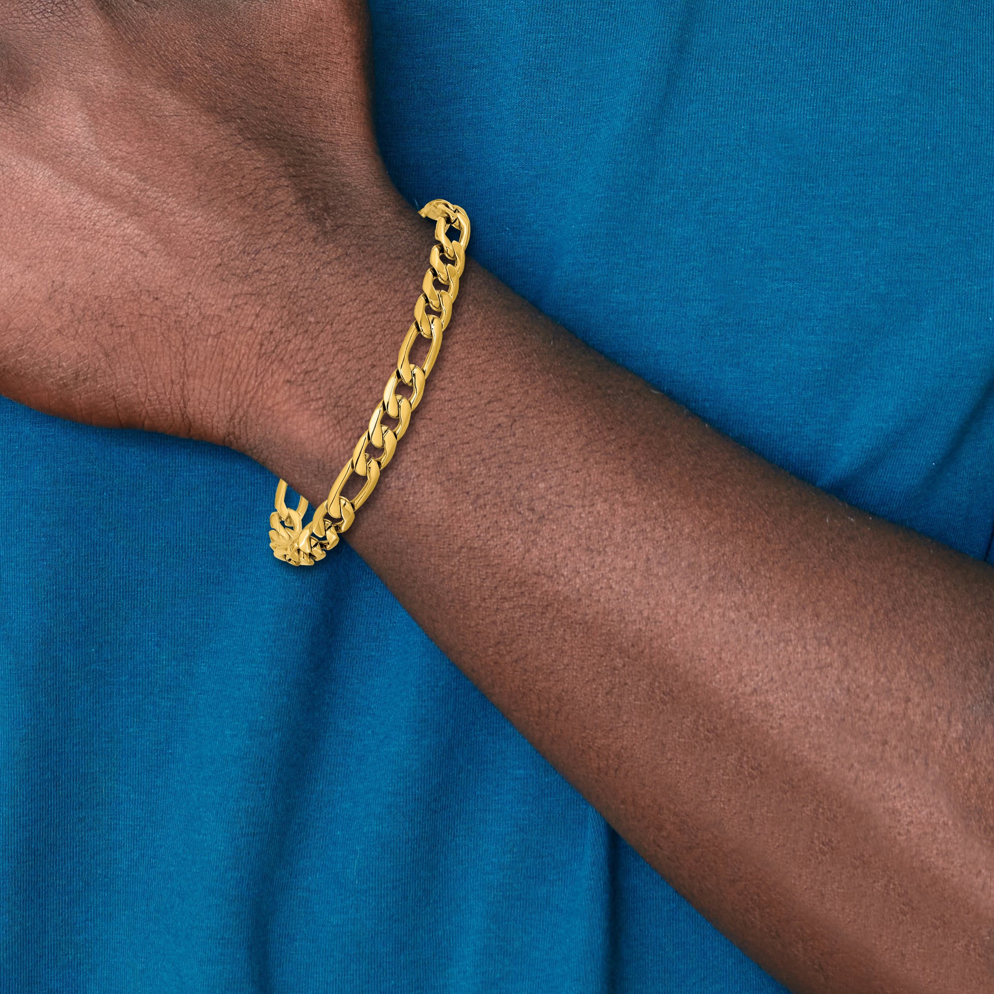 Men's Polished Gold-Tone Stainless Steel Figaro Chain Bracelet 8mm