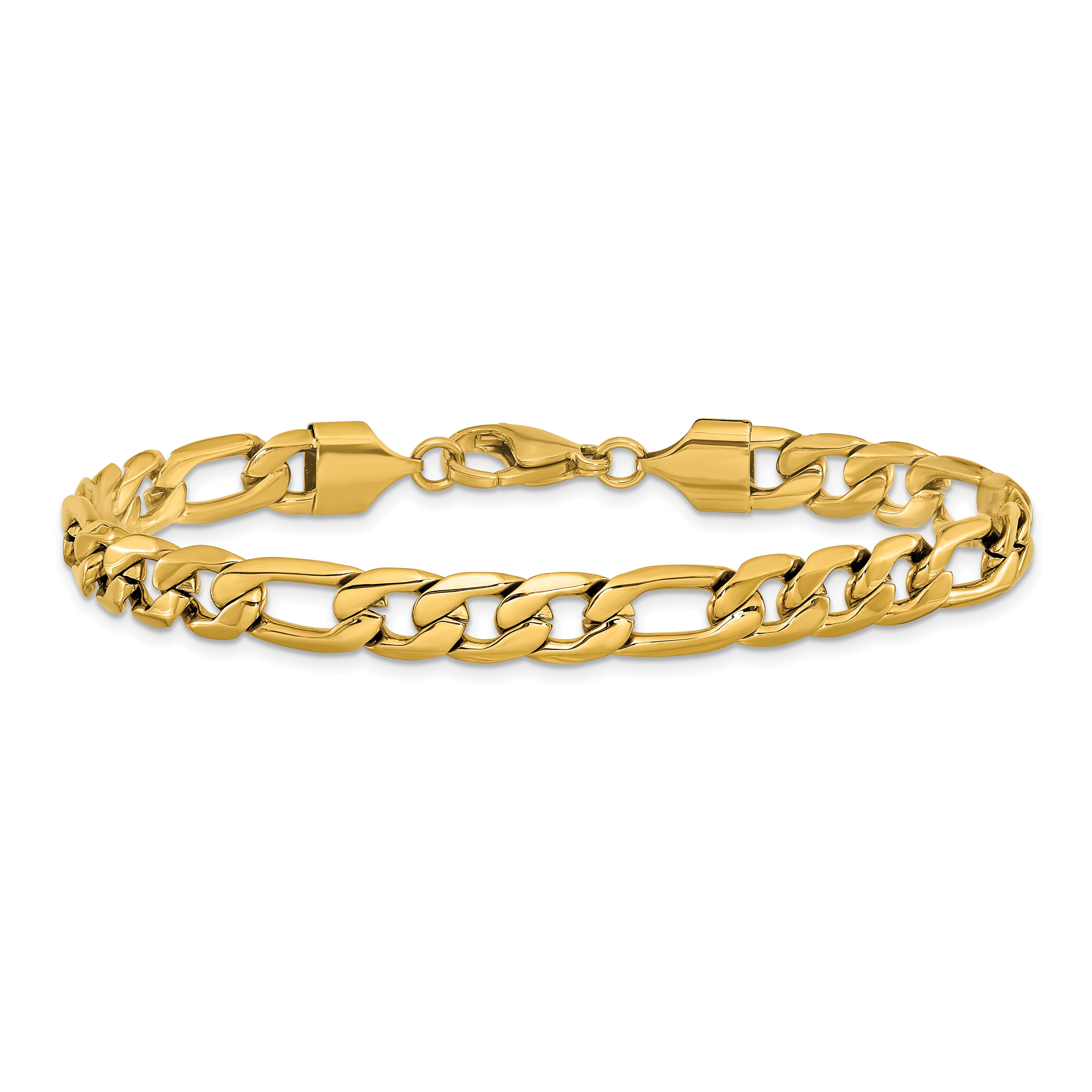 Men's Polished Gold-Tone Stainless Steel Figaro Chain Bracelet 8mm