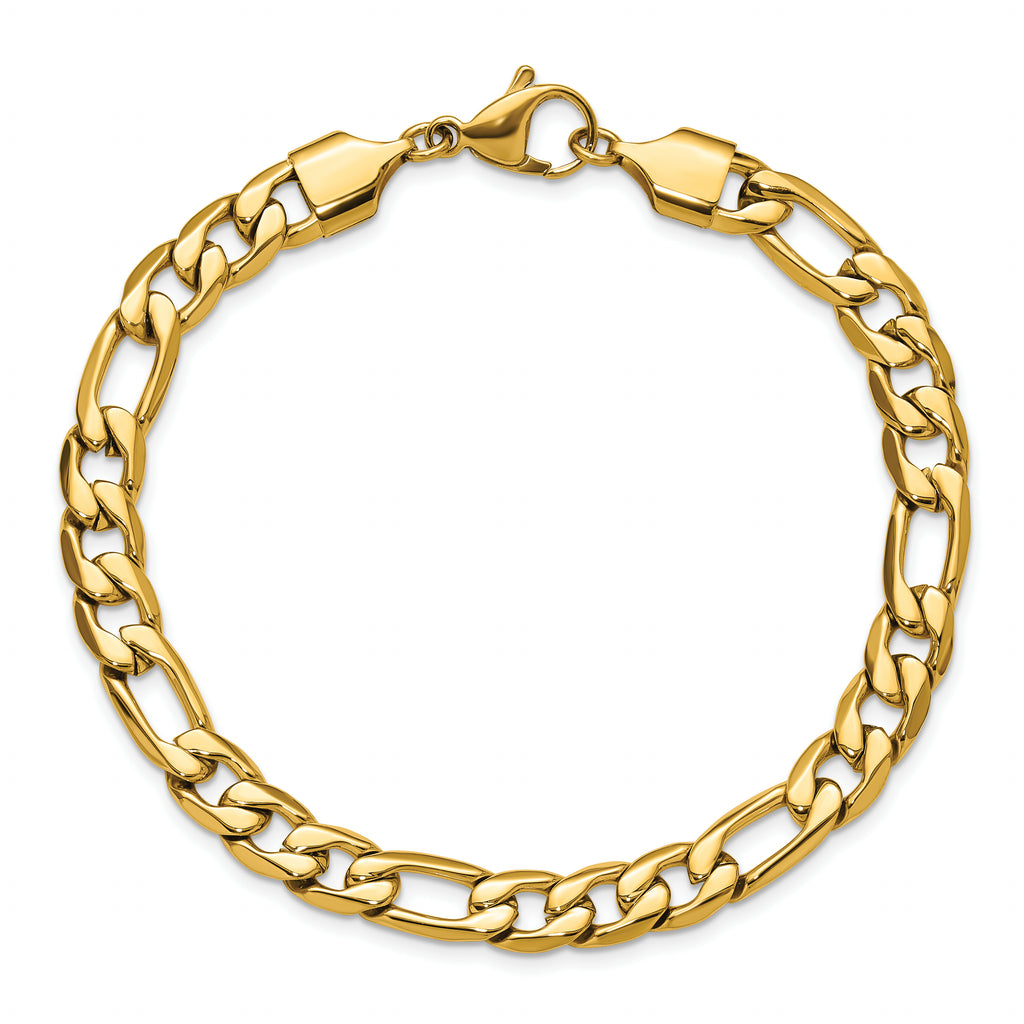 Men's Polished Gold-Tone Stainless Steel Figaro Chain Bracelet 8mm