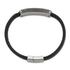 Men's Polished Grey Jasper Leather Stainless Steel Bracelet 8mm