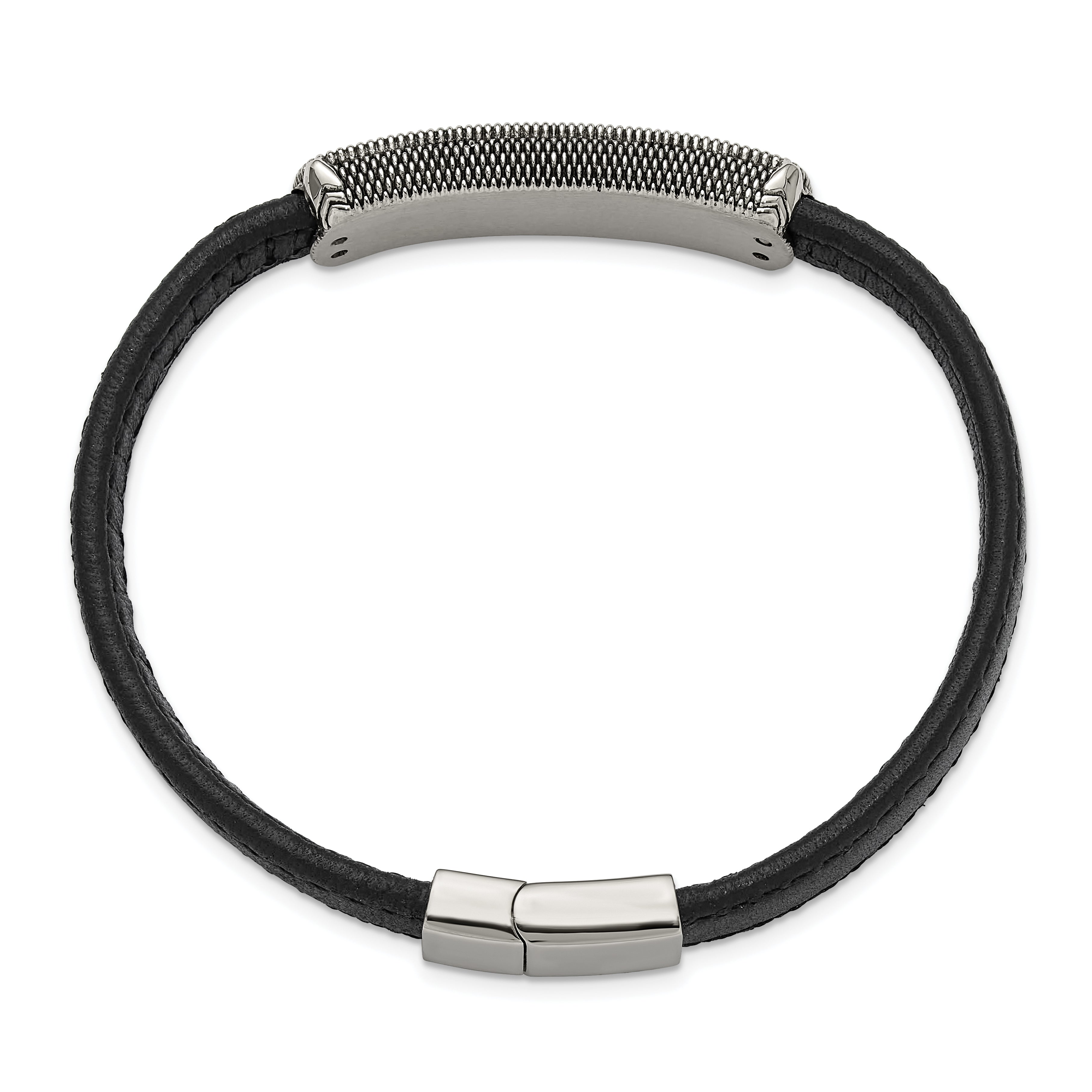 Men's Polished Grey Jasper Leather Stainless Steel Bracelet 8mm