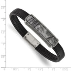Men's Polished Grey Jasper Leather Stainless Steel Bracelet 8mm