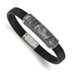Men's Polished Grey Jasper Leather Stainless Steel Bracelet 8mm