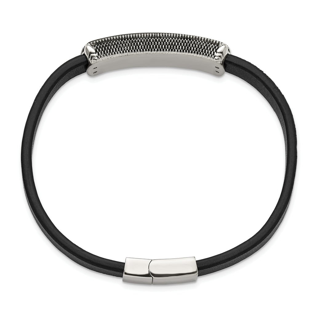 Men's Antiqued Black Agate Leather Stainless Steel Bracelet 8mm