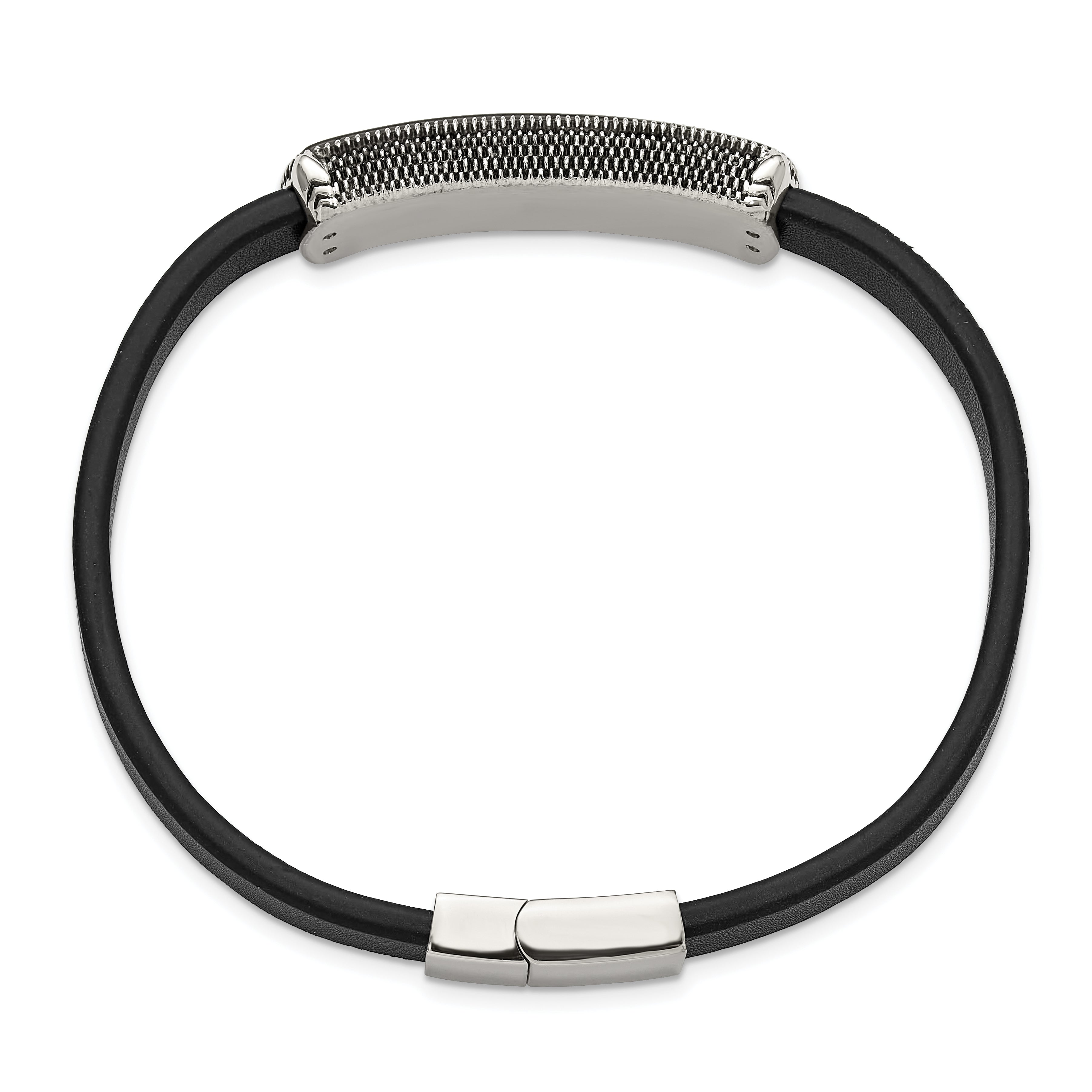 Men's Antiqued Black Agate Leather Stainless Steel Bracelet 8mm