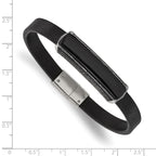 Men's Antiqued Black Agate Leather Stainless Steel Bracelet 8mm