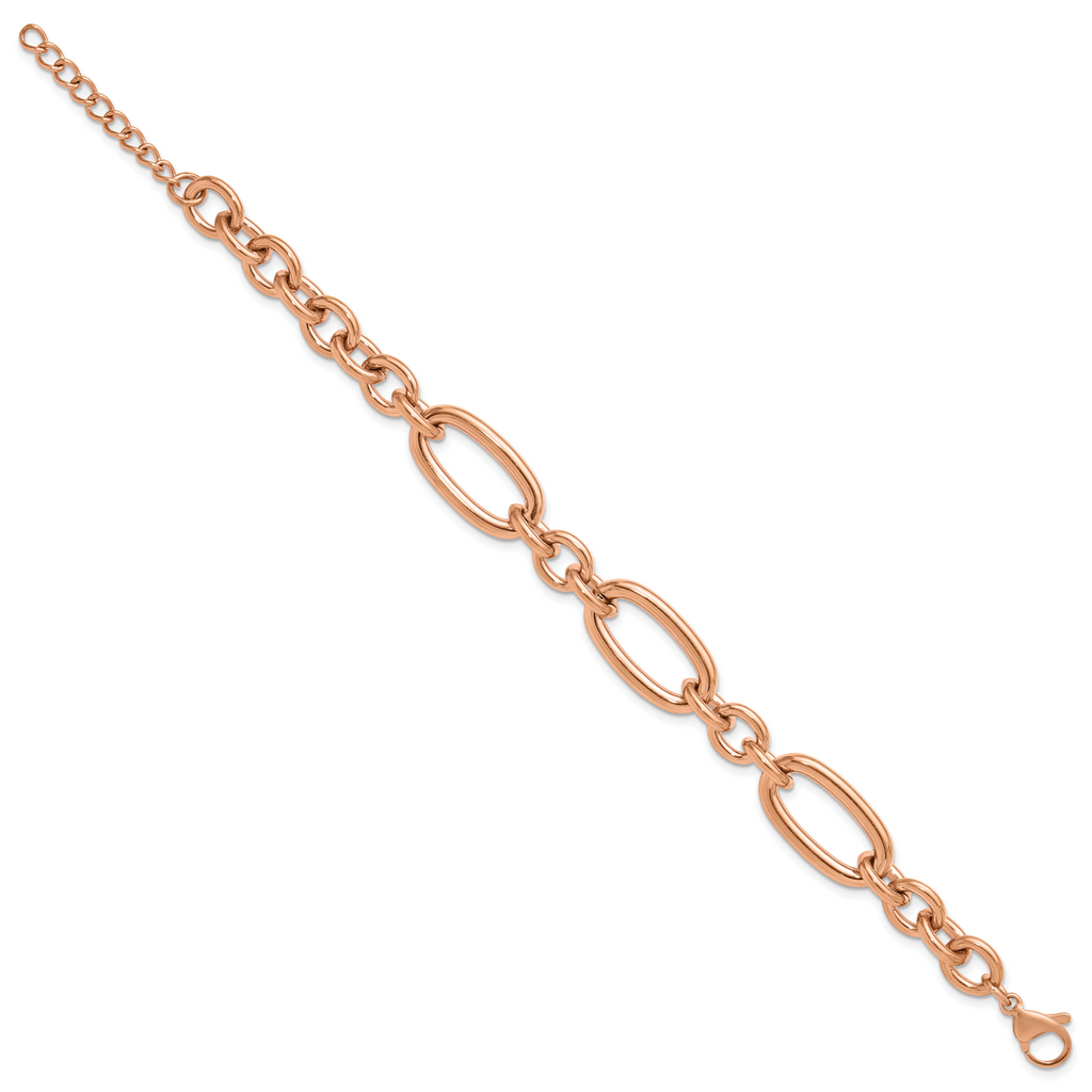 Polished Rose-Tone Stainless Steel Link Bracelet 12mm