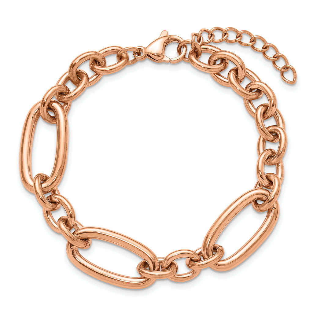 Polished Rose-Tone Stainless Steel Link Bracelet 12mm