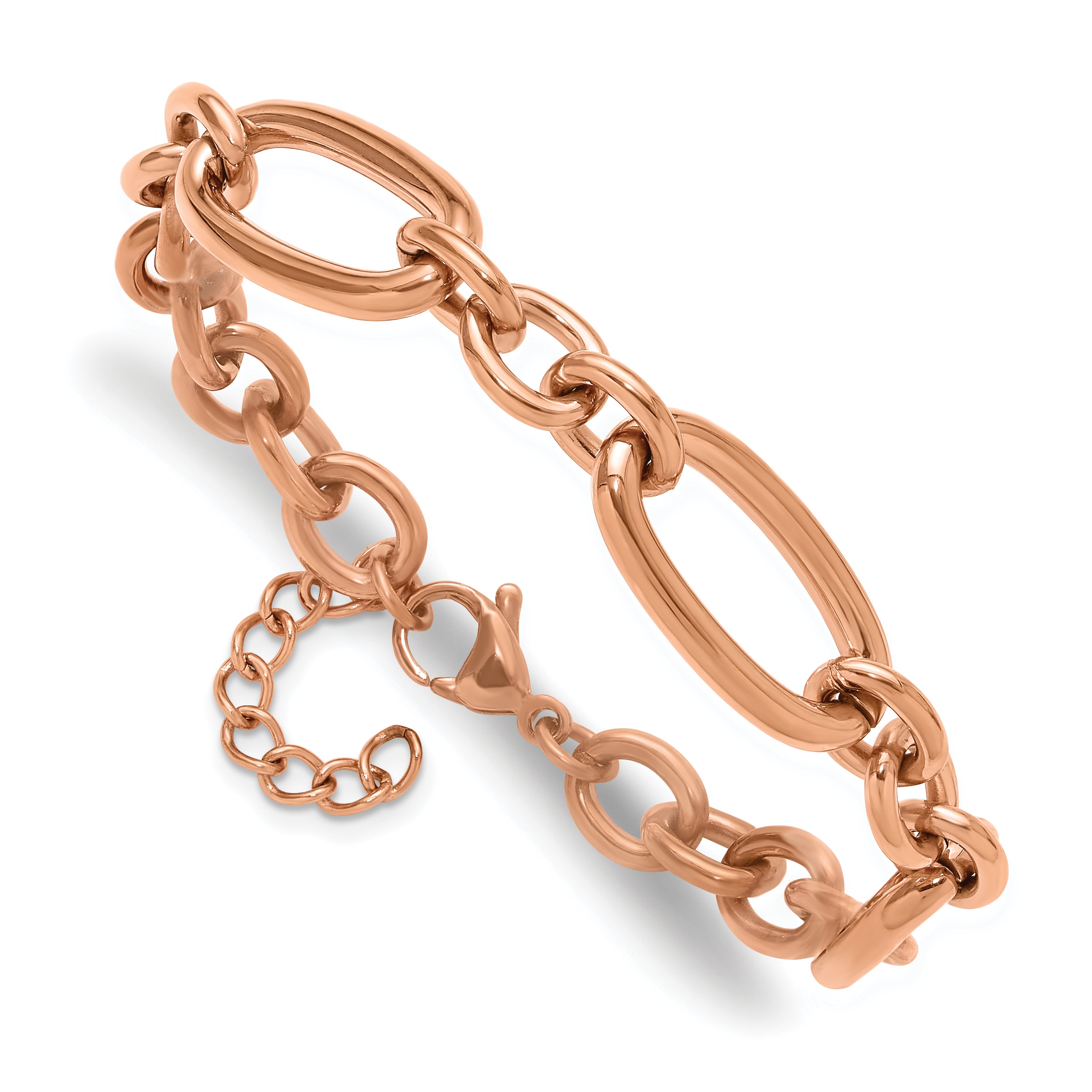 Polished Rose-Tone Stainless Steel Link Bracelet 12mm