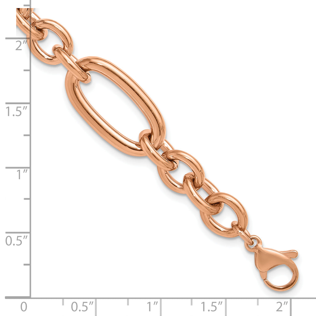 Polished Rose-Tone Stainless Steel Link Bracelet 12mm