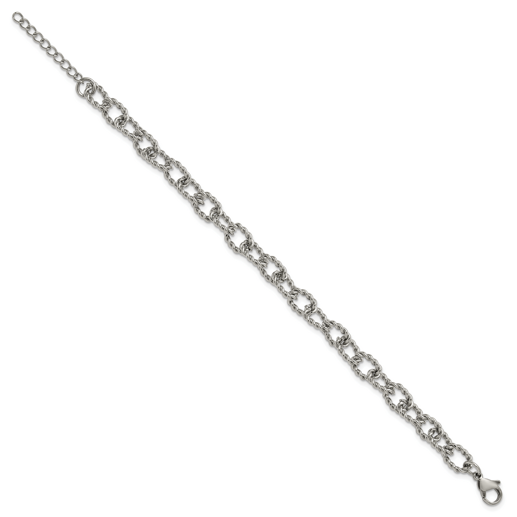 Polished Textured Stainless Steel Link Bracelet 7mm