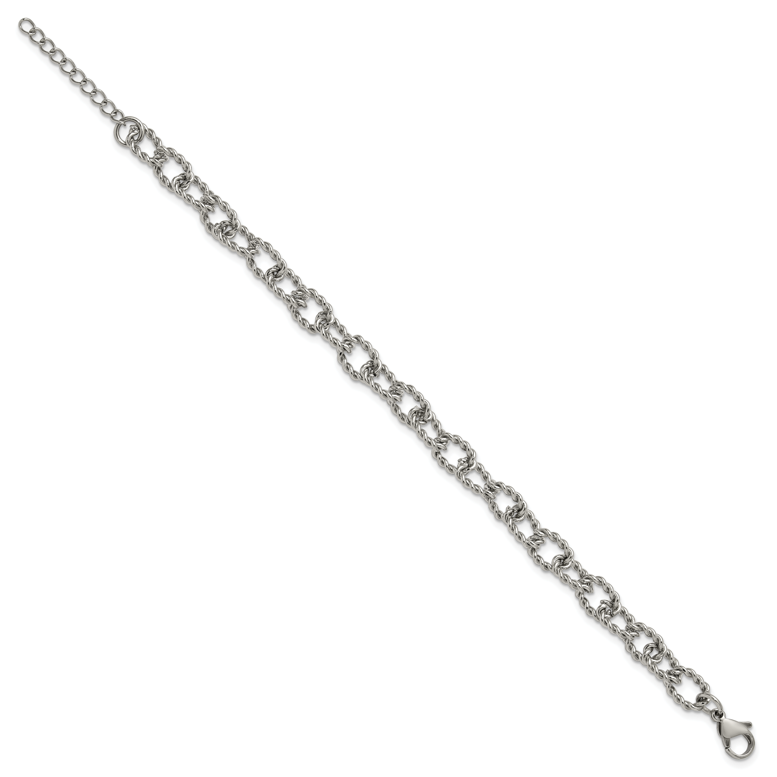 Polished Textured Stainless Steel Link Bracelet 7mm