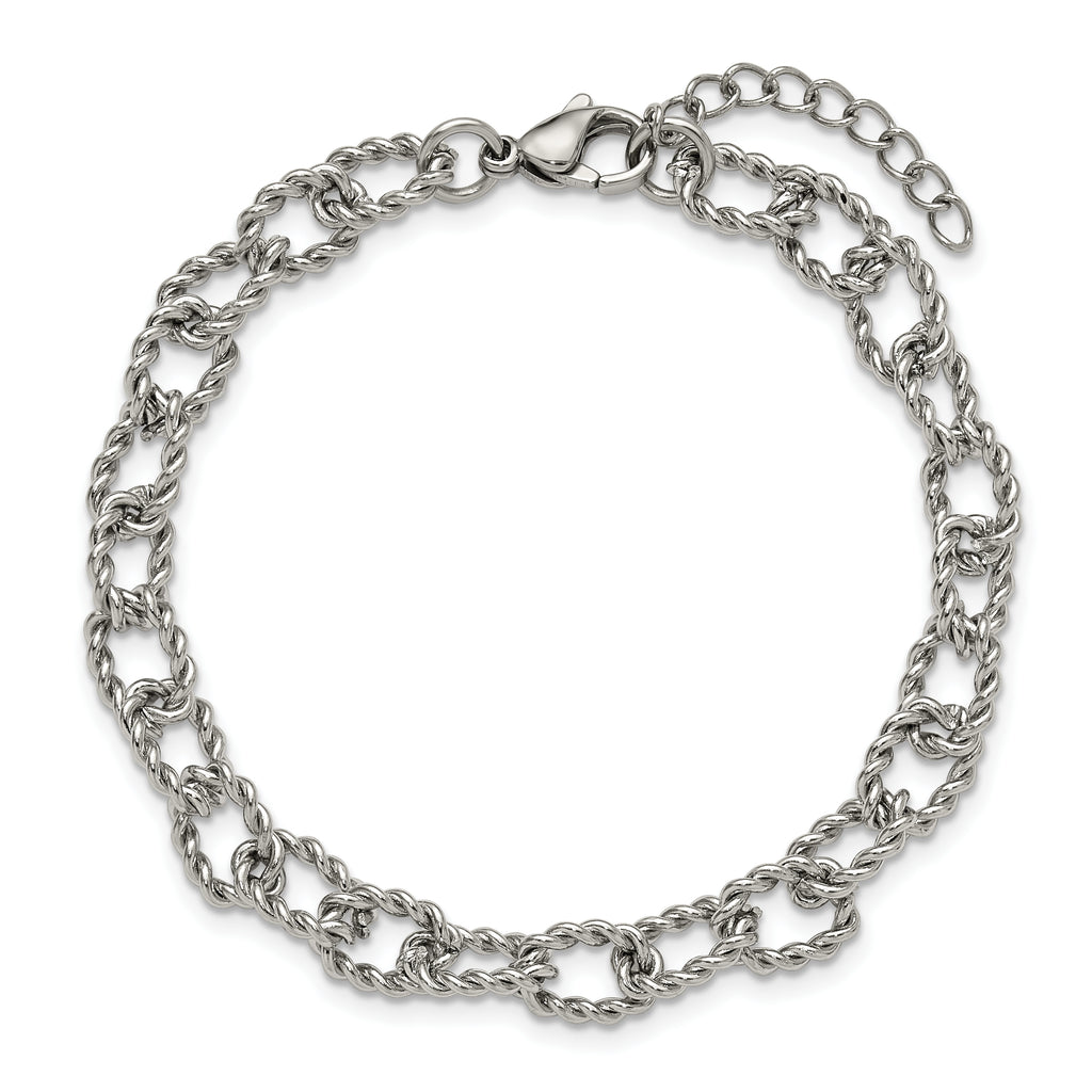 Polished Textured Stainless Steel Link Bracelet 7mm