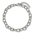 Polished Textured Stainless Steel Link Bracelet 7mm