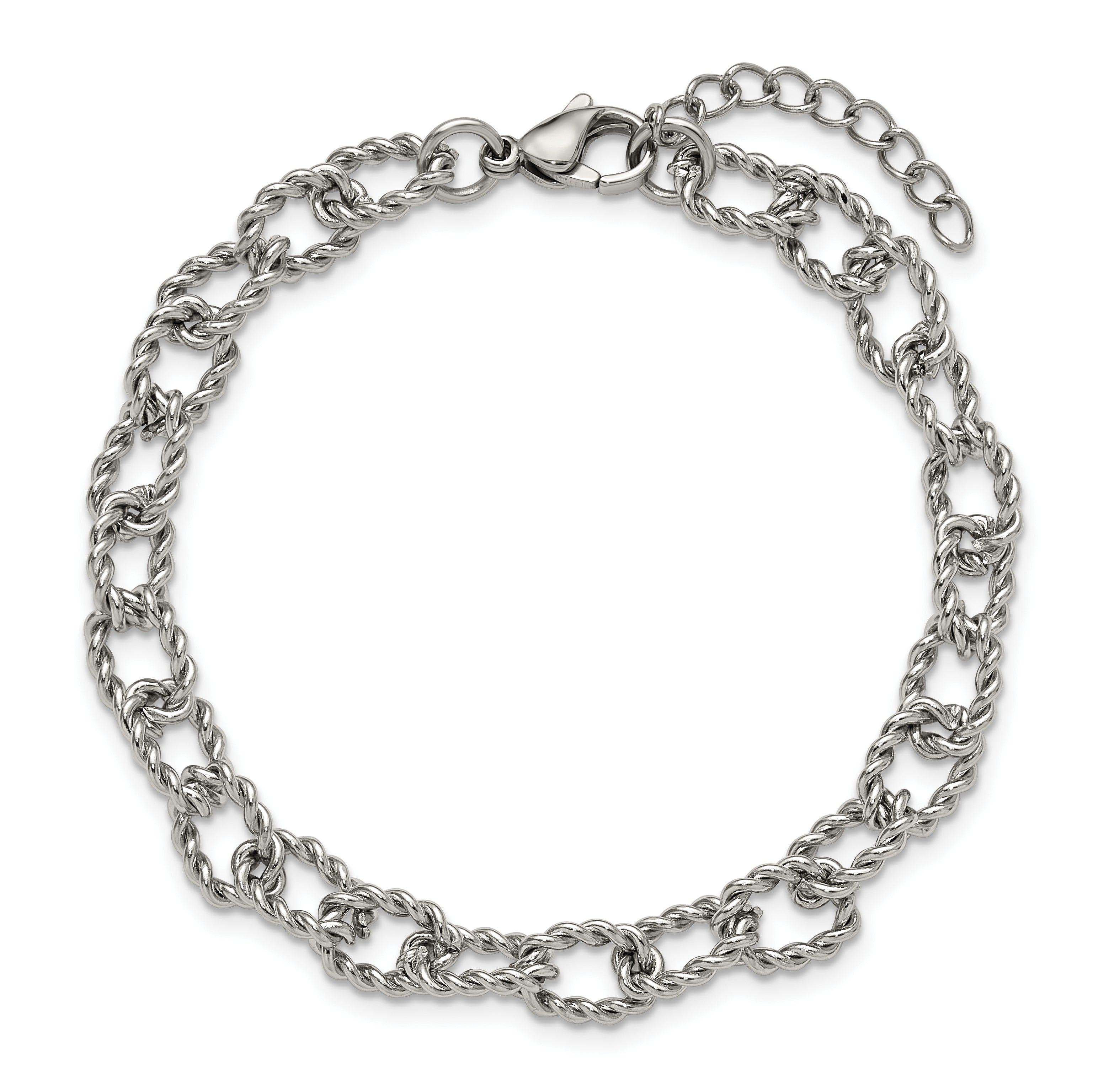 Polished Textured Stainless Steel Link Bracelet 7mm