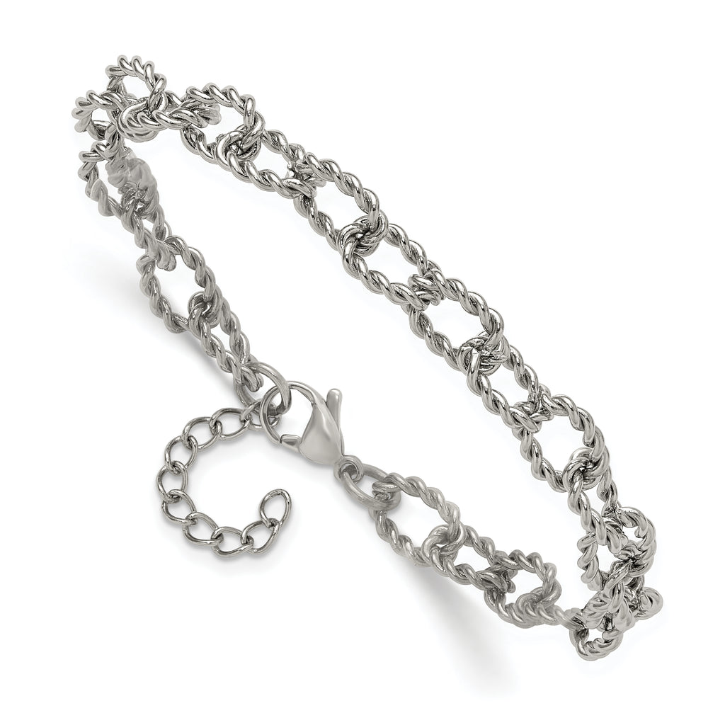 Polished Textured Stainless Steel Link Bracelet 7mm
