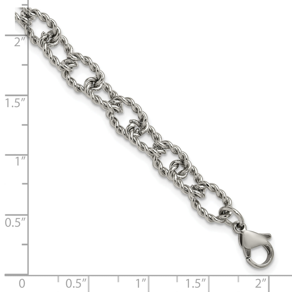 Polished Textured Stainless Steel Link Bracelet 7mm