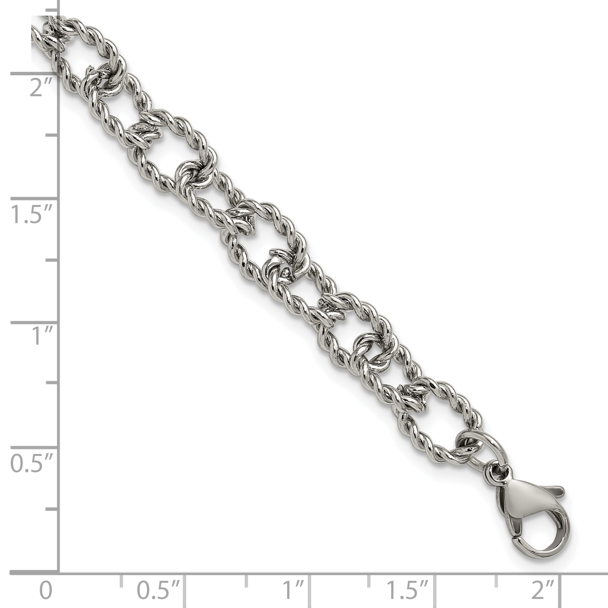 Polished Textured Stainless Steel Link Bracelet 7mm