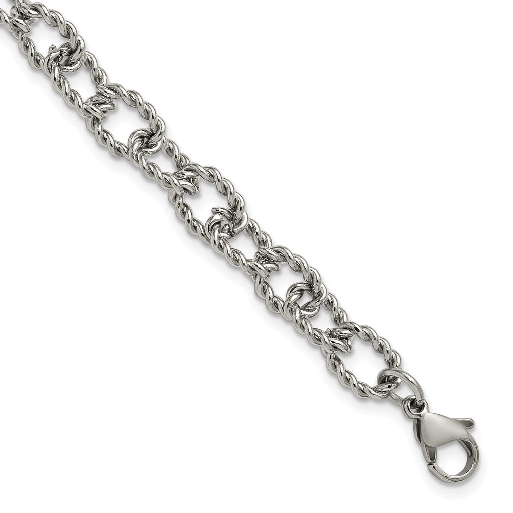 Polished Textured Stainless Steel Link Bracelet 7mm