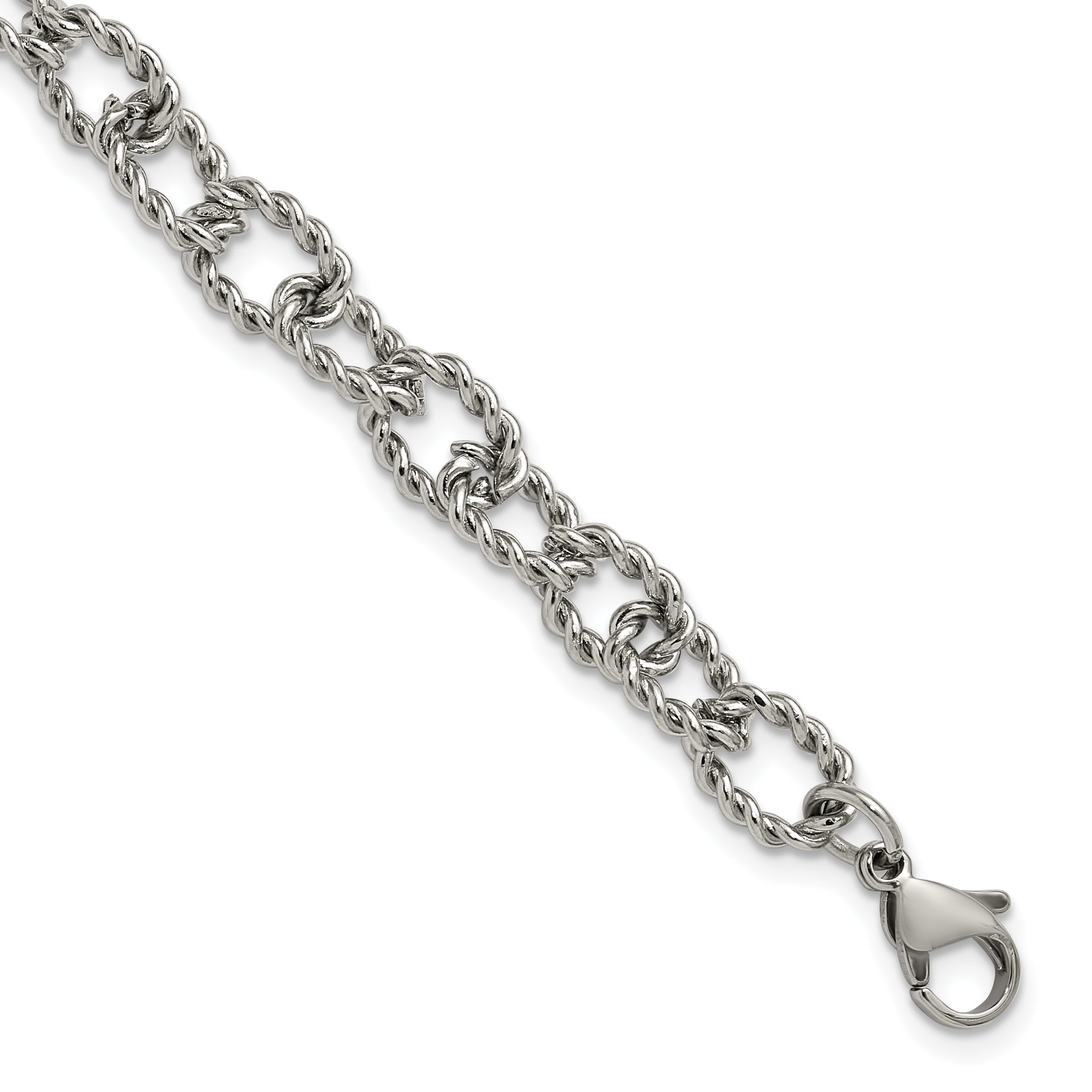 Polished Textured Stainless Steel Link Bracelet 7mm
