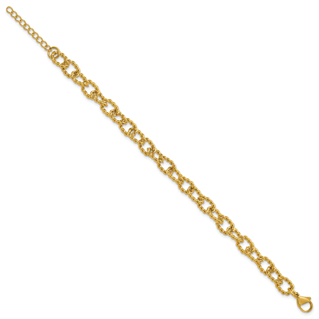 Gold-Tone Polished Textured Stainless Steel Link Bracelet 7mm