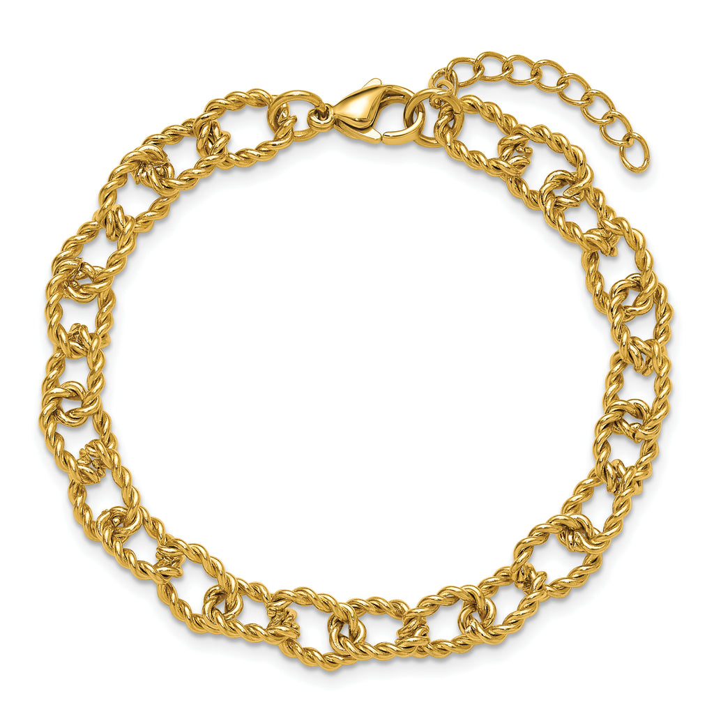 Gold-Tone Polished Textured Stainless Steel Link Bracelet 7mm