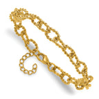 Gold-Tone Polished Textured Stainless Steel Link Bracelet 7mm