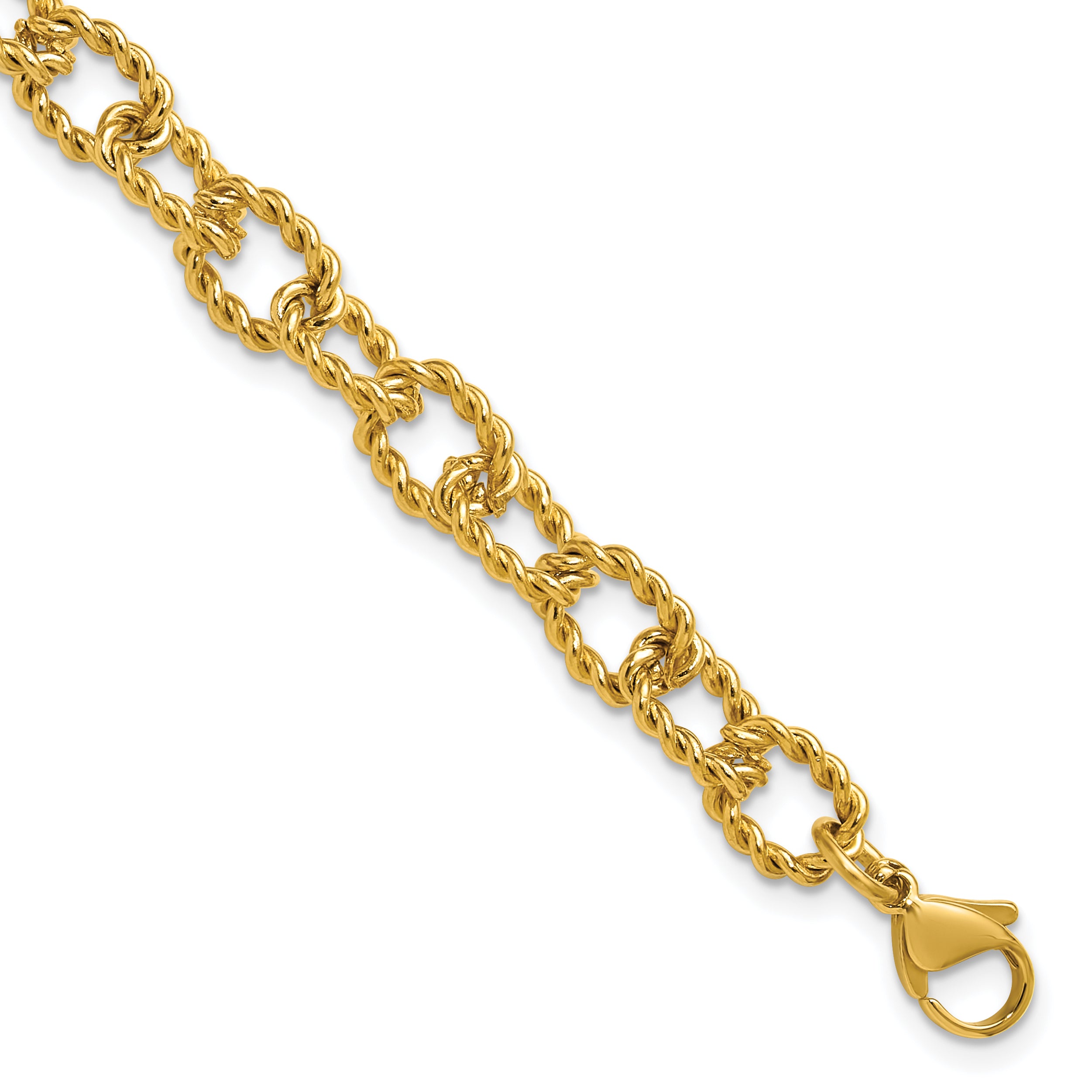 Gold-Tone Polished Textured Stainless Steel Link Bracelet 7mm